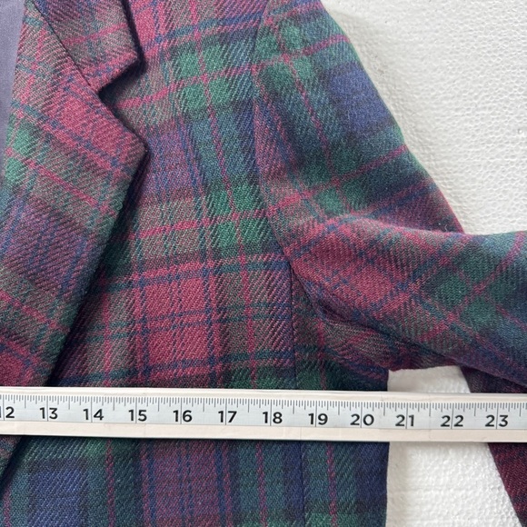 Vintage Dumas Wool Plaid Blazer Burgundy Green Tartan Jacket large Academia - Picture 6 of 11